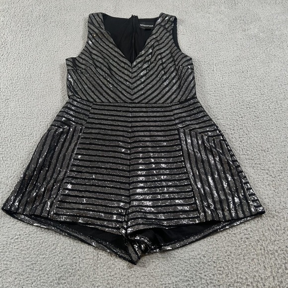 MINKPINK Pants - MINKPINK Romper Womens Large Black Metallic Striped Sleeveless Party IM15F2061